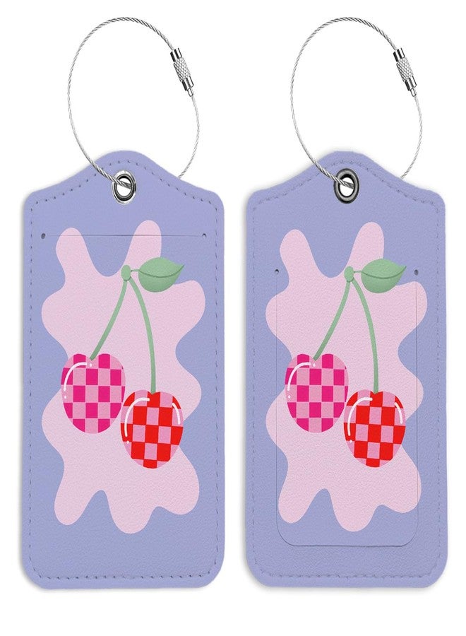 LARTSFRO Preppy Pink Cherries Luggage Tags for Suitcases, Purple Luggage Tag, Back to School, Trendy Girly 2 Pack Travel Luggage Tags, Teen Girls Gifts Suitcase Tags - Image 1